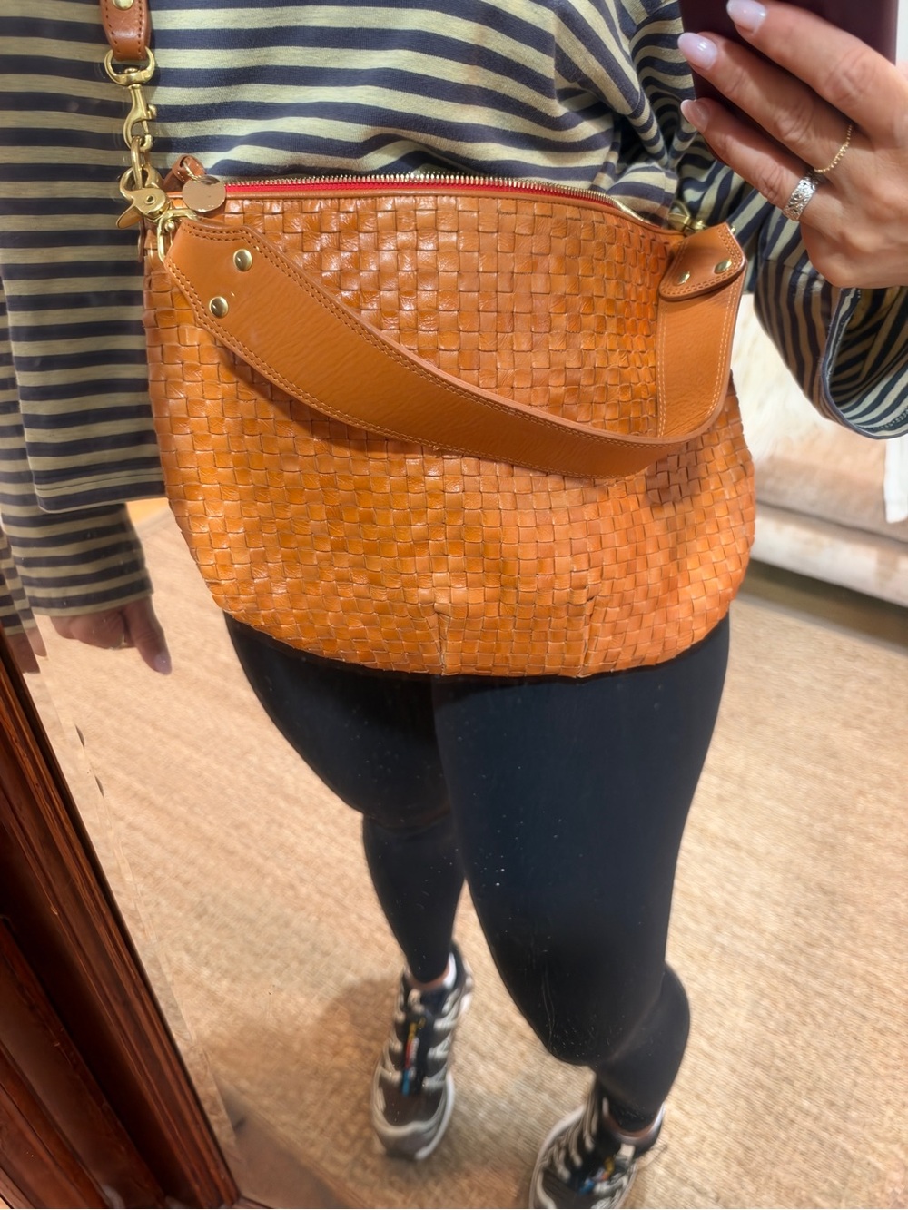 Clare V Moyan Messenger Woven Crossbody Bag in Cognac Brown with Gold Hardware - Picture 14 of 14